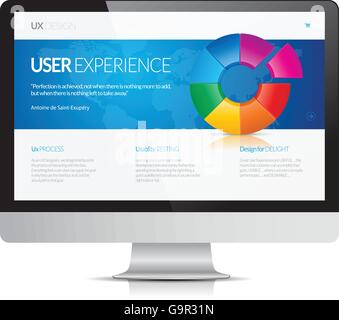 This image is a vector file representing a computer monitor display isolated with an user experience website. Stock Vector