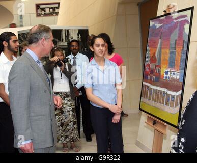 Prince Charles visits the British Council Climate Change Exhibition at the British School Al Khubairat, Abu Dhabi. Stock Photo