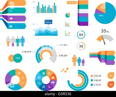 This image is a vector file representing a set of  Vector Infographics Chart Labels And Icons. Stock Vector