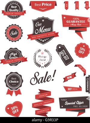 Vector set of banners, labels, ribbons and stickers. Stock Vector