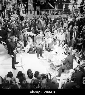 The Beatles Rediffusion's Wembley Studio rehearsing for 'Around the Beatles', the first British television show built around the group. Stock Photo