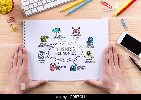 Business Economics chart with keywords and sketch icons Stock Photo - Alamy
