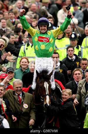 Ruby Walsh celebrates his victory on Douvan in the Sky Bet Supreme ...