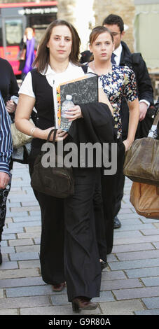 Susan Hull, widow of Lance Corporal of Horse Matty Hull, walks to a press conference with Lauren McCourt, 18, after the end of the inquest into the death of Matty. Stock Photo