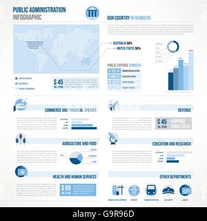 Public administration infographic with icons set and copy space Stock Vector