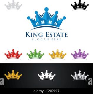 Real estate vector logo design, abstract realty with line and crown shape represented strong and the king of real estate Stock Vector