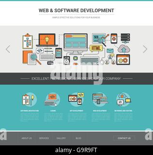 Web and software development template, coding, social network and hosting concept Stock Vector