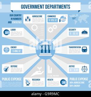 Government departments infographic with icons set and copy space Stock Vector