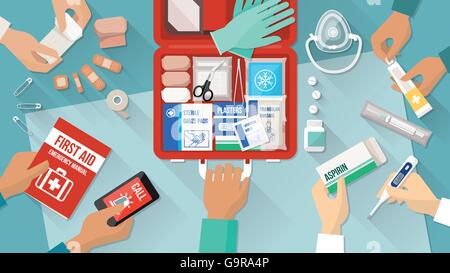 medical emergency kit first aid syringe vector illustration Stock ...