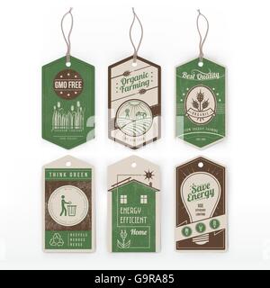 Green tags set, environmental conservation and ecology Stock Vector