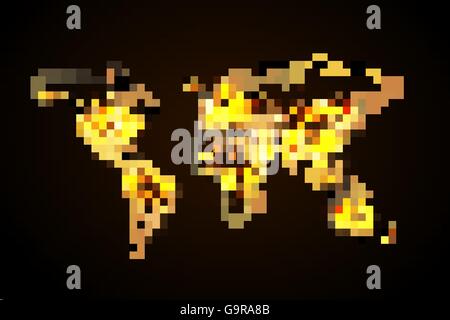 Night light in the cities on planet, world map view from space Stock Vector