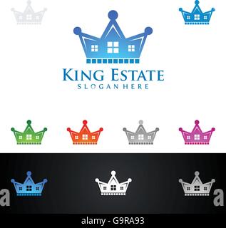 Real estate vector logo design, abstract realty with line and crown shape represented strong and the king of real estate Stock Vector