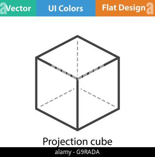 Cube with projection icon. Flat color design. Vector illustration. Stock Vector