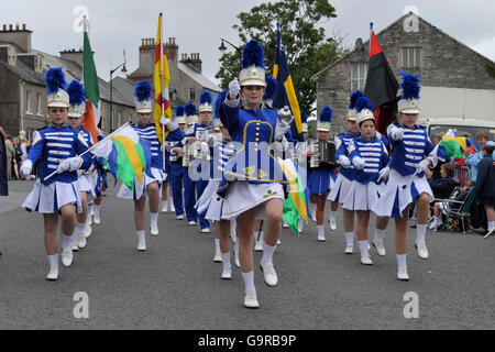 Marching Band Competition and Parade, Ramelton, County Donegal, Ireland / Majorettes, Rathmelton Stock Photo