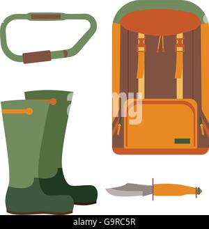 Hunting knife and backpack for trekking Stock Vector