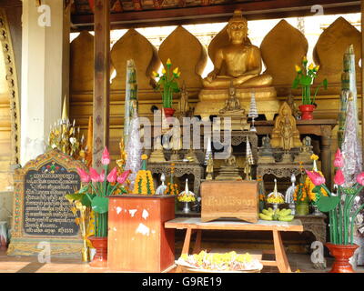 buddha at golden Stupa at Pha That Luang, Vientiane, province Vientiane, Laos, Asia / Vientiane Stock Photo