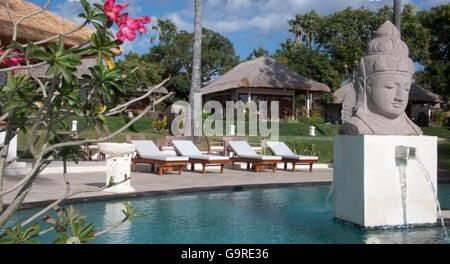 Sunbeds at pool, Bali, Hotel Siddhartha, Dive Resort & Spa, Bali, Indonesia / Tulamben Stock Photo