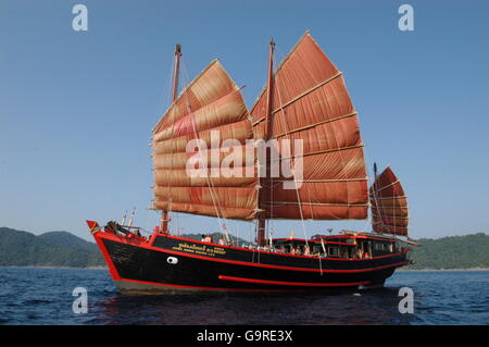 Sailing boat, junk, Thailand / masts and rigging, windjammer Stock Photo