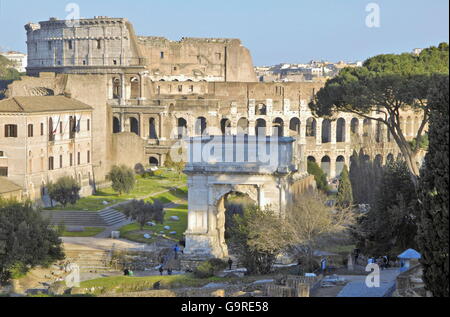 Titus Arch, view on colosseum, Foro Romano, Rome, Italy Stock Photo