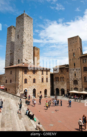 Twin towers, view from cathedral, San Gimignano, twin towers of the Salvucci family, San Gimignano, Tuscany, Italy Stock Photo