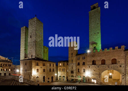 Twin towers, view from cathedral, San Gimignano, twin towers of the Salvucci family, San Gimignano, Tuscany, Italy Stock Photo