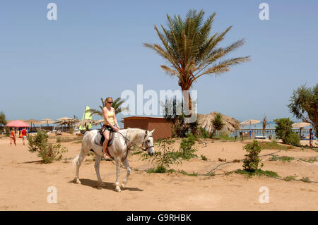 Young woman on horse, horse-riding, el-Guna, Egypt Stock Photo