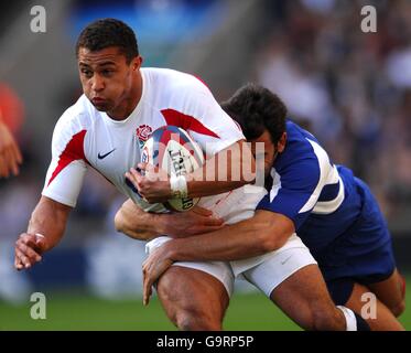 France's David Marty Is Tackled By England's Jamie Noon During The 