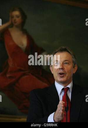 Britain's Prime Minister Tony Blair speaks during a meeting to outline the Government's blueprint for tackling climate change. Stock Photo