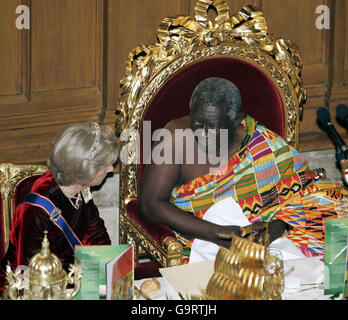 Britain's Duchess of Gloucester, left, talks to visiting President of Ghana John Agyekum Kufuor, right, during a banquet in his honour at central London's Guildhall. Stock Photo