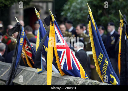 Flags at the funeral of coffin of private Jonathan Dany Wysoczan at St Lawrence's Church, Stoke-on-Trent. Stock Photo