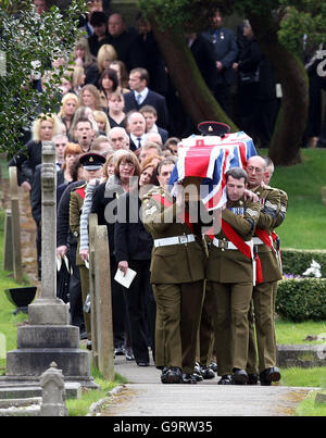 The coffin of private Jonathan Dany Wysoczan leaves St Lawrence's Church, Stoke-on-Trent. Stock Photo