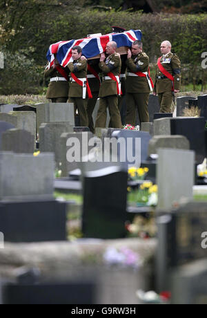 The coffin of private Jonathan Dany Wysoczan leaves St Lawrence's Church, Stoke-on-Trent. Stock Photo