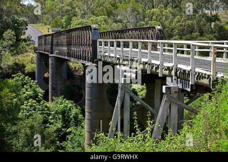 Bawden Bridge (named after Thomas Bawden the Parliamentary Member) over the Orara River on the Old Grafton Road. iron and timber Stock Photo