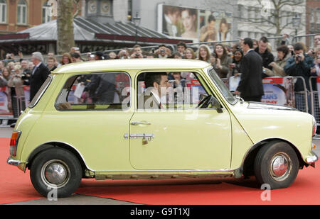 Rowan Atkinson arrives in his mini for the UK Charity Premiere of Mr Bean's Holiday at The Odeon in central London. Stock Photo