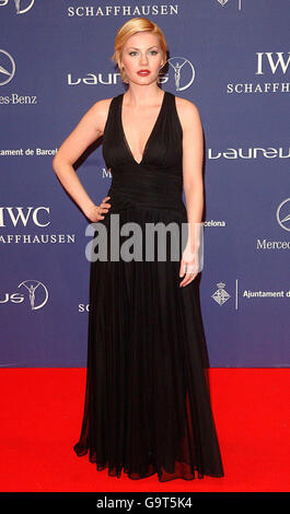 AP OUT. Elisha Cuthbert arrives for the Laureus World Sports Awards, at the Palau Sant Jordi, in Barcelona, Spain. Stock Photo