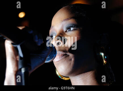 Jamelia performs an intimate gig in aid of Nordoff-Robbins Music Therapy at the Hard Rock Cafe, Old Park Lane, west London. Stock Photo