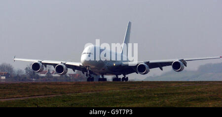 A380 lands in UK. A380 Airbus lands at Filton, Bristol. Stock Photo