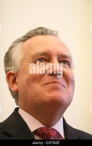 Secretary of State for Northern Ireland Peter Hain speaks to the media during a press conference at the Stormont Assembly building in Belfast. Stock Photo