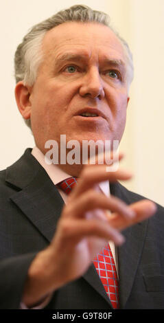 Secretary of State for Northern Ireland Peter Hain speaks to the media during a press conference at the Stormont Assembly building in Belfast. Stock Photo
