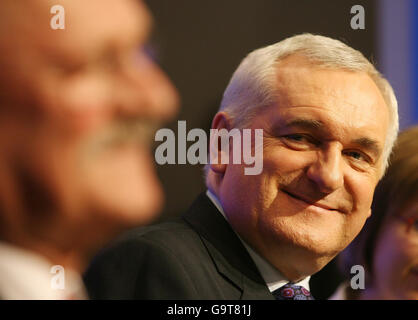 Irish Taoiseach Bertie Ahern smiles during a press conference for the State Visit of President of Slovakia Mr Ivan Gasparovic at Government Buildings in Dublin. Stock Photo