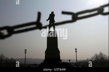 A Statue of Sir Edward Carson looks out on the grounds of Stormont Assembly in Belfast today. Stock Photo