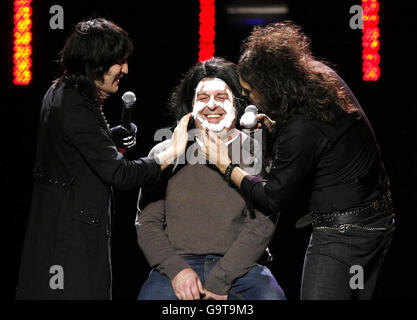 Russell Brand (right) & Noel Fielding perform as The Goth Detectives in a special, Teenage Cancer Trust comedy gig at the Royal Albert Hall in central London. Stock Photo