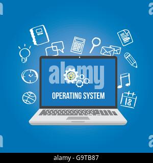 os operating system software computer laptop screen gear icon Stock Vector