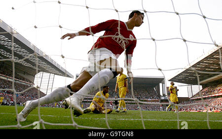 Manchester United's Cristiano Ronaldo after putting the ball in the back of the net for his goal. Stock Photo