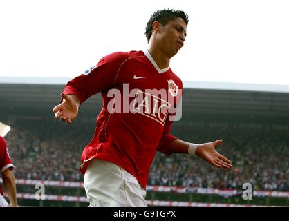 Soccer - FA Cup - Semi-Final - Watford v Manchester United - Villa Park. Manchester United's Cristiano Ronaldo celebrates his goal. Stock Photo