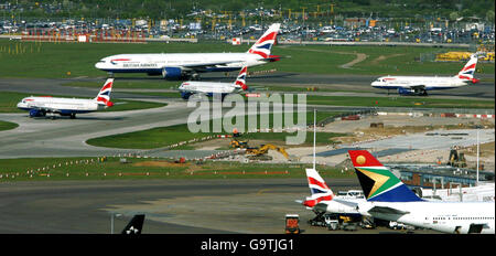 Part of the new view seen by air traffic controllers from the new control tower at Heathrow Airport, which is due to start handling all of the airport's movements from Saturday April 21. Stock Photo