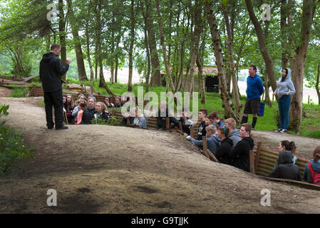 A party of school children visiting the First World War trenches at Sanctuary Wood in Belgium.