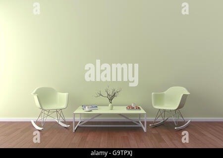 Wall art background.Put your creation on this empty area. Parquet on the floor, sofa in empty room. 3D illustration Stock Photo