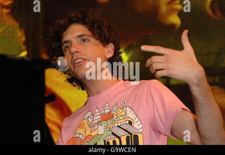 Mika HMV instore gig - London. Mika performs during a signing session at HMV in Oxford Street, central London. Stock Photo