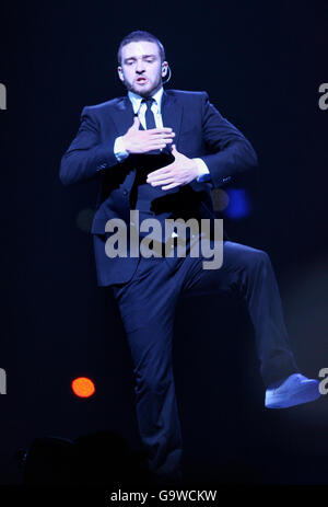 Justin Timberlake performs in concert at the Odyssey Arena in Belfast on the opening night of his UK tour. Stock Photo